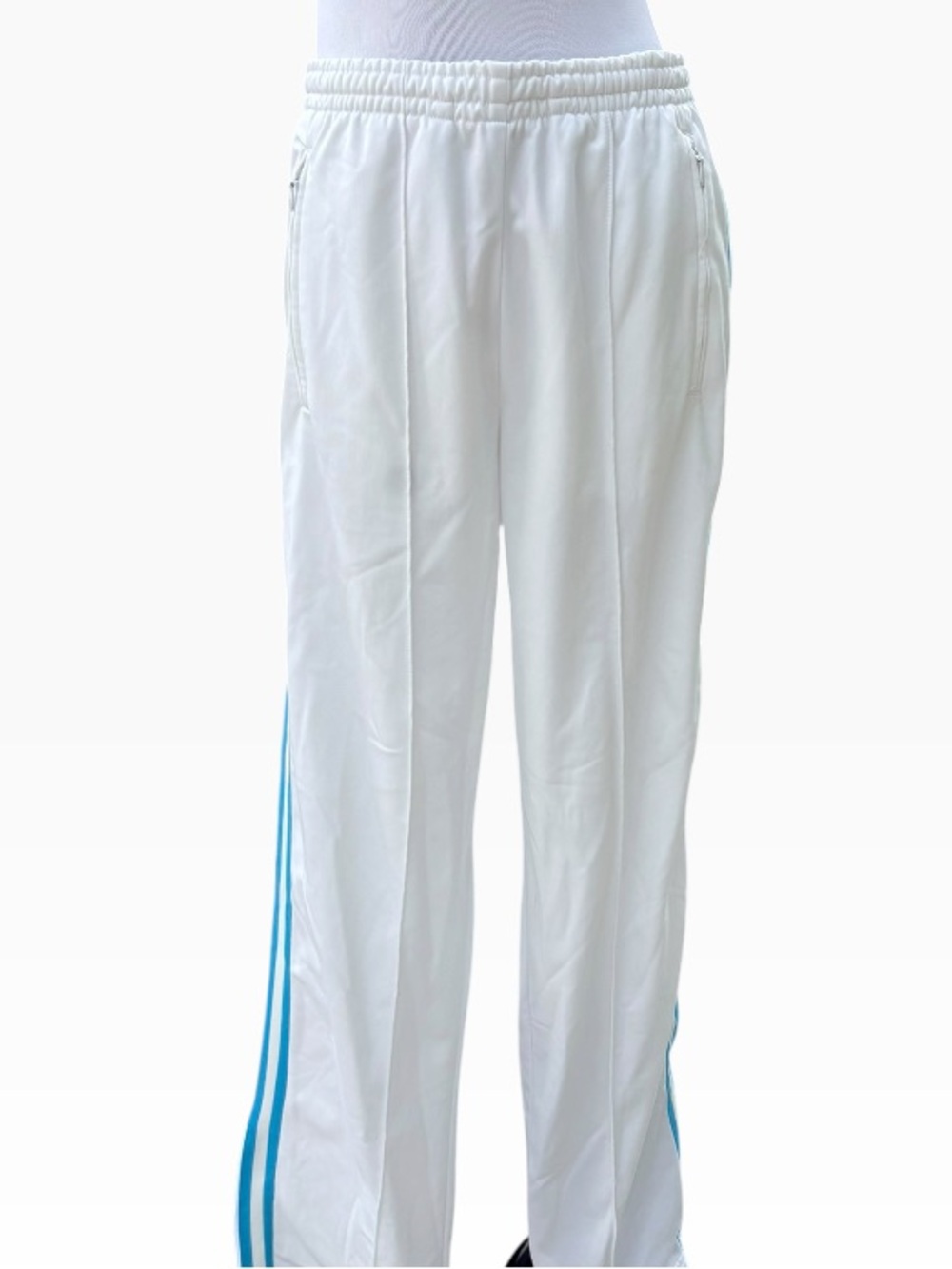 White Y2K Track Pants with Blue Side Stripe
